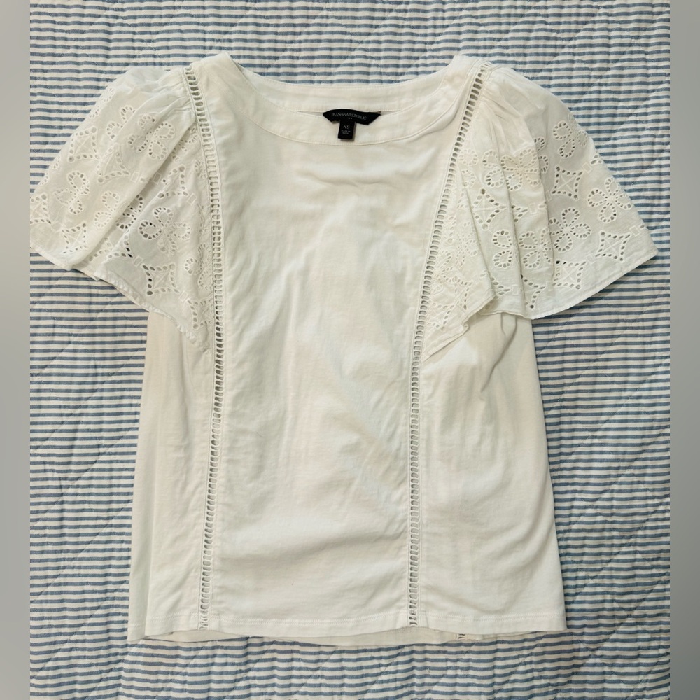 Banana Republic White Eyelet Sleeve Top